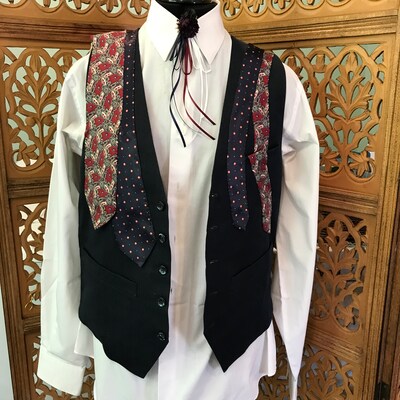 Upcycled repurposed navy mens vest and ties fashion vest daddy’s closet - image2
